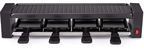 alpina Coffret Raclette Gourmet Set - 800 W - Appareil a Raclette - Revêtement Anti-Adhésif - Acier Inoxydable - Facile à Transporter - Noir