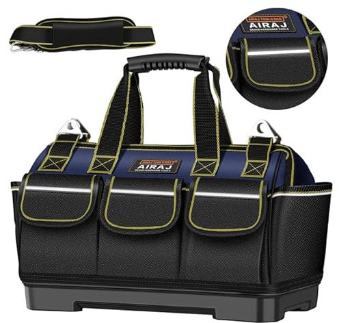 AIRAJ 16 Zoll Werkzeugtasche, großer Werkzeugkoffer, Werkzeuge mit reflektierenden Streifen, ABS wasserdichter Boden, verlängerter Schultergurt, Taschen mit großem Fassungsvermögen, Kunststoffgriffe