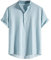 Men's Casual Shirt Solid Top Loose Short Sleeve Mandarin Collar Button Top Shirt Military Jacket, blue, L