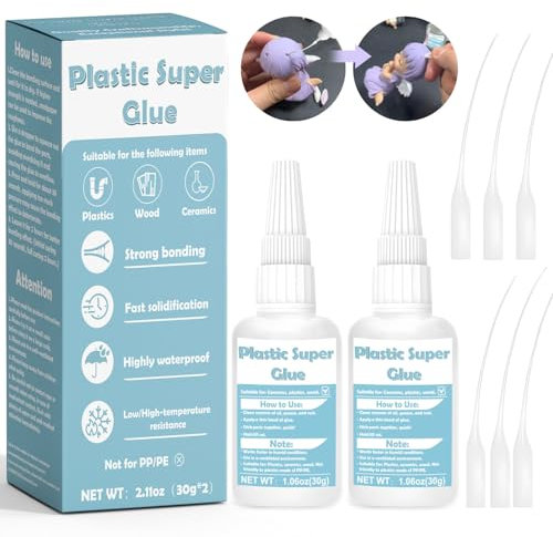 60g Kunststoffkleber Extra Stark, Schnell Trocknend Modellbau Kleber, KunststoffKleber mit Anti-Verstopfungskappe, Wasserfest Plastikkleber zum Verkleben aller Plastics (Plastic Glue)