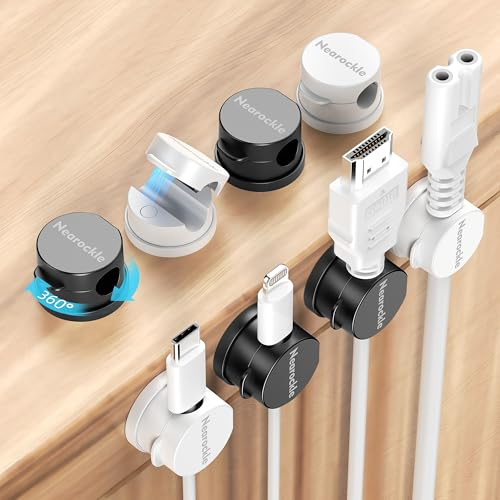 8 stycken [roterbar] magnetisk kabelhållare kabelhantering kabelklämmor, nearockle förbättrad stark magnetisk självhäftande kabelorganisatör för skrivbord, nattduksbord (svart och vit)