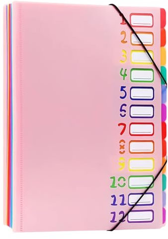 Dokumentenmappe A4 Erweiternde Dateiordner A4 Briefgröße: LEKEFETO 24 Taschen Kunststoff Akkordeon Dokument, PP Kunststoff Ordnungsmappe Pultordner mit Gummizug, Wasserdicht, für Schule Bürobedarf