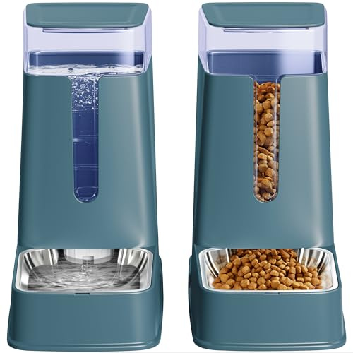 Automatic Cat Feeder and Waterer Set, 2 Packs Stainless Steel Automatic Dog Food and Water Dispenser, 3.5 L