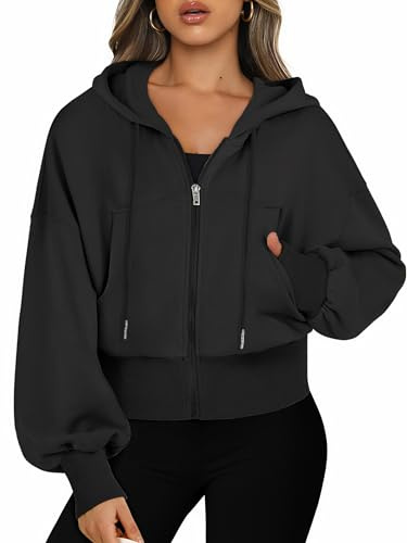 Jhsnjnr Damen Crop Hoodie Reißverschluss Langarm Sweatshirt mit Kapuze Zip Up Sports Jacke Kurz Trainingsjacke Sweatjacke
