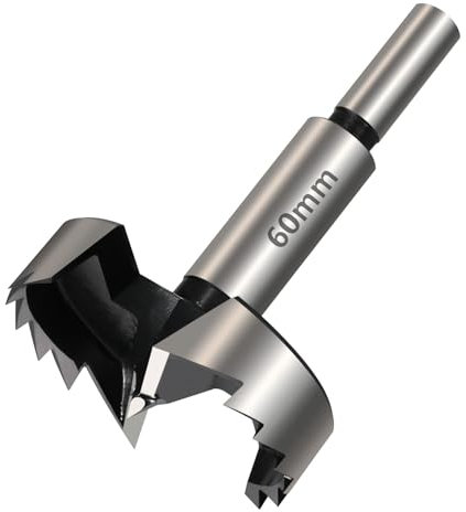 Vearter Mèche Forstner de 60 mm - Multi-dents - En acier à haute teneur en carbone - Avec tige ronde - Pour bois, bois massif, MDF, plastique, panneaux de particules, contreplaqué