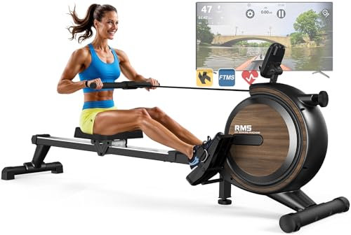 ORISYN Rudergerät für Zuhause mit Magnetischem Widerstand, Rudergeräte mit Bluetooth Boardcomputer, Verstellbarer Tablethalterung, 170KG Gewichtsbelastung (Schwarz mit Holz)