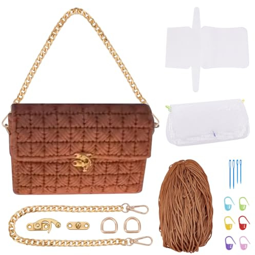 FREEBLOSS Kit de manualidades con bolsa de malla de lona de plástico, hojas de lona de malla blancas para bordado, accesorios para hacer bolsos, color