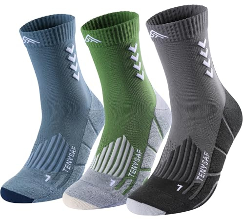 Lounwee Crew Compression Running Socks: 15-20 mmhg Arch Support Compression | Reduce Leg Fatigue - 360° Targeted Support with Cushion 3 Pairs Anti-blister Athletic Socks for Runing Hiking Basketball