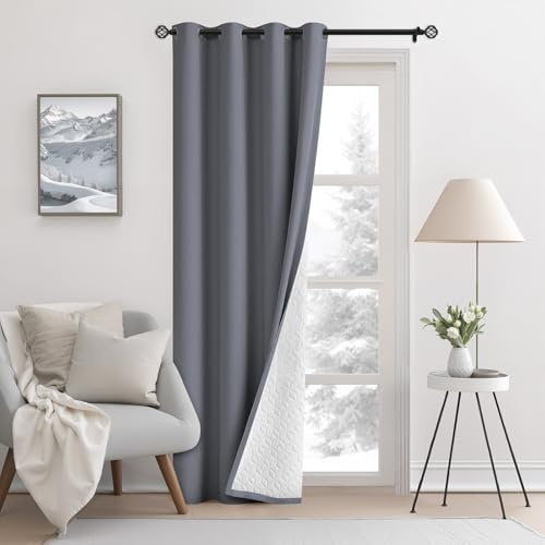 AOOSA 1 Pieza Cortinas Termicas, 132×214 CM Cortina Gruesas de Invierno, Resistente al Viento Insonorizada, Cortinas Opacas Termicas de Protección, para Sala de Estar, Dormitorio y Oficina(Gris)