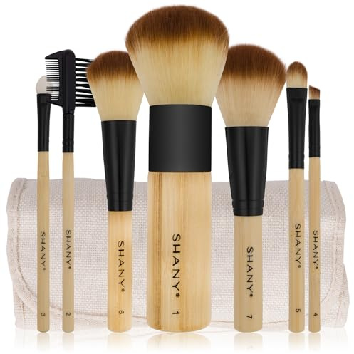 SHANY Bamboo Makeup Brush Set - Vegan Professional Makeup Brushes With Premium Synthetic Hair & Cotton Pouch for Easy Brush Storage - 7pc