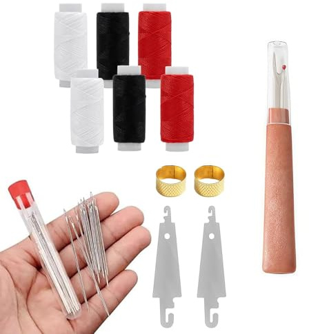 AYZDJ Kit de costura de 37 piezas, juego completo de agujas de coser de acero inoxidable con hilo, dedal de metal y herramientas para adultos, reparación de bricolaje y manualidades