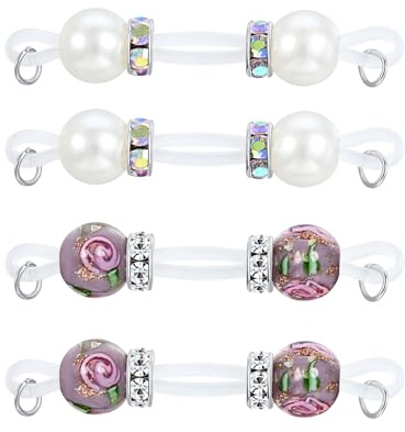 AVYRING 2 paia di finti piercing per capezzolo, regolabili, elastici per capezzoli, anelli per capezzoli da donna, design elegante con perline a fiore (si illuminano al buio), perle finte e zirconia