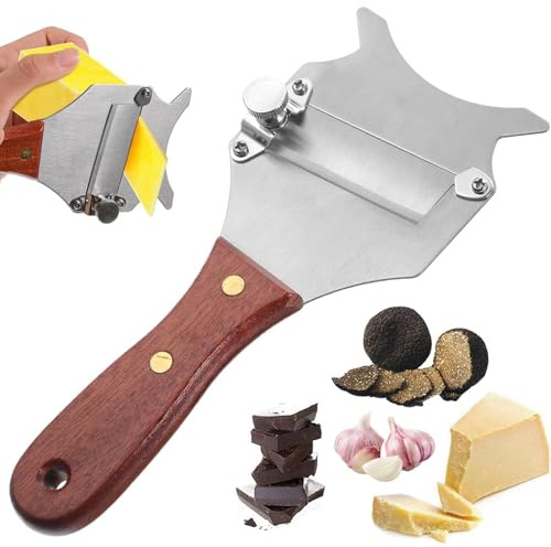 XoeLLe Affettatrice per Tartufo in Acciaio Inox con Lama Regolabile Affetta Tartufi Grattugia Taglia Tartufi Regolatore di Taglio per Burro Cioccolato Formaggio con Manico in Legno