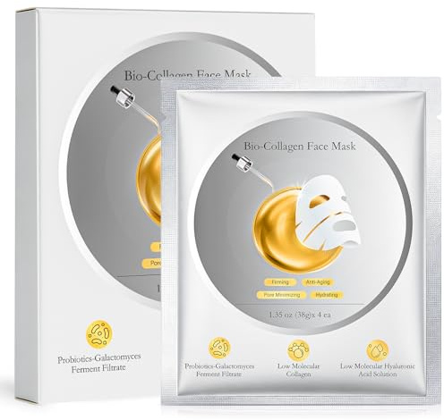 4PCS Mascarilla Colageno Facial Coreana Cosmetica - Collagen Mask Faciales Mascarillas, Face Mask de Colágeno Hidratante y Humectante, Mascarilla Cara Reducir Las Líneas Finas, Antiarrugas