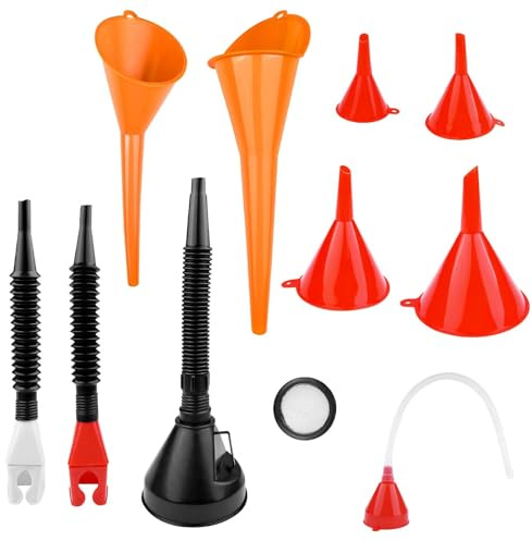 Dromzen Entonnoir Carburant en Plastique à Long Goulot, Entonnoirs Voiture | Entonoir Huile Essence, avec Filtre et Extension Flexible Angle Droit Long Bec Entonoir, pour Moto Moteur, Automobile