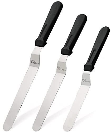 Joeji's Kitchen Offset Spatula 3pcs Stainless Steel Cake Decorating Spatula Icing Knife - Plastic Handle for Easy Grip (15cm, 20cm, 25cm)