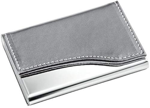 SILBERKANNE Visitenkartenetui mit Leder grau 9x6x1 cm Silber Plated versilbert in Premium Verarbeitung
