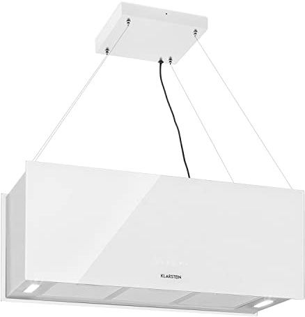 Klarstein Campana Isla Cocina, Extractor para Islas, Techo con Flujo de Aire 590m³/h y Temporizador, Campana Extractora Regulable, Humos 3 Modos y Filtros Carbón Activo