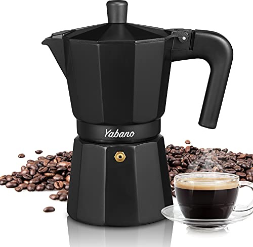 Yabano Moka da 6 tazze, caffettiera italiana per piano cottura a gas o elettrico, caffettiera italiana per cappuccino o latte (6 tazze)