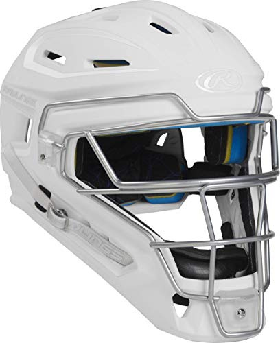 Rawlings Mach Series Catcher's Helmet | Baseball Senior Sizes | Multiple Styles Casco da baseball per bambini, bianco/bianco, Junior | 6 1/2-7