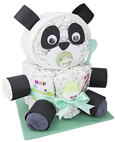 Windeltorte.com – Windelpanda Neutral| Windeltorte Panda in Grün - inkl. 32 LILLYDOO Windeln | Geschenk zur Geburt | Taufgeschenk | Geschenk zur Babyparty – Handgefertigte Windeltorte