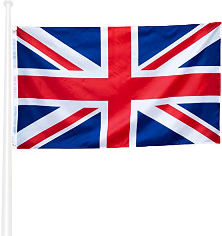 KliKil Bandera de Tela del Reino Unido Gran Tamaño 150x90cm - Bandera Nacional Impresa en Poliéster Impermeable con Dos Ojales Metálicos - Bandera Oficial Union Jack para Exteriores y Decoración