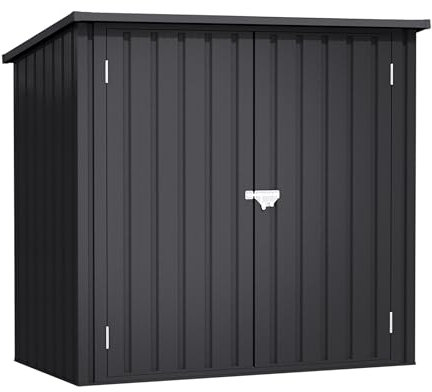 Wasabi - Gerätehaus Metall 1200 L Stark - 147x86x134cm – Doppelflügeltür - Verriegelung mit Riegel – Gartenhaus - Gartenschrank Wetterfest Outdoor – Geräteschuppen Klein