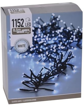 LED Cluster Lichterkette kaltweiß - 8,5 m / 1152 LED - Büschel Lichterkette mit Speicherchip und 8 Funktionen - Weihnachtsbaum Lichter Deko für Innen und Außen in kaltem weiß