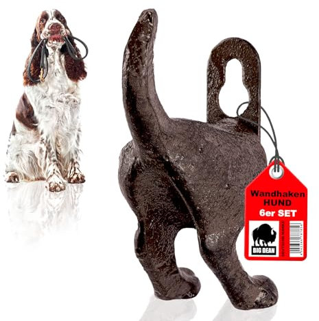 BigDean 6er Set Garderobenhaken Fiffi - Hundehaken Wandhaken Hund Gusseisen Haken Hundepopo - Garderobe für Hundeleinen, Schlüssel & Kleidung