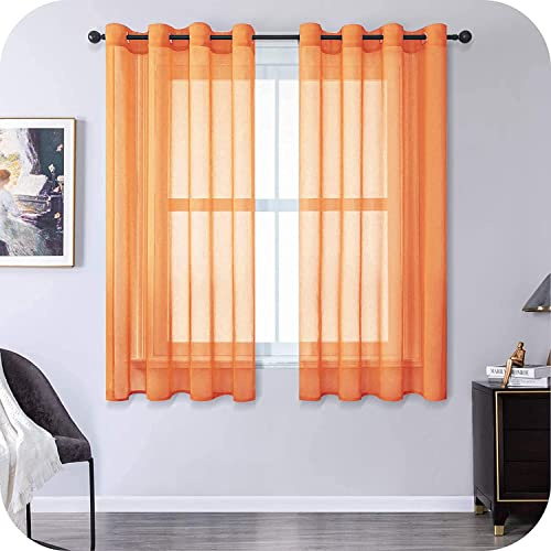 MRTREES Cortina Visillo para Cocina Ventana Dormitorio Visillos Paneles Infantiles Cortos para Ventanas Habitacion Sala para Niños Salon Comedor 2 Piezas 140×137cm Naranja