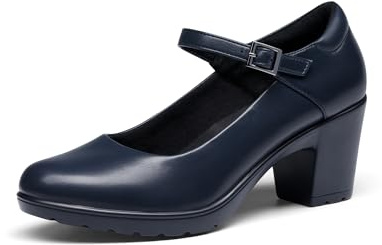 DREAM PAIRS Womens Chunky Low Block Heels Mary Janes Ankle Strap Closed Toe Court Shoes Ladies Comfort Work Pumps Comfy Round Toe Dress Wedding Shoes SDPU2231W,Size 5.5,Navy Blue,SDPU2231W