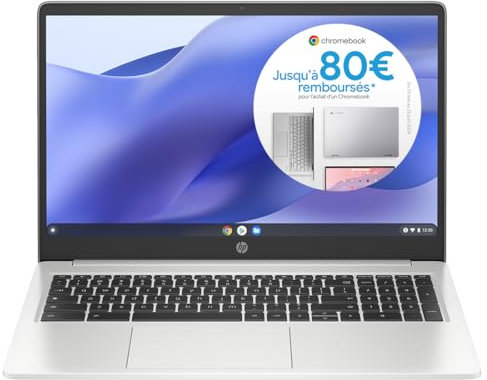 HP Chromebook 15a-na0003sf Ordinateur Portable 15.6 FHD (Intel Celeron, RAM 4 Go, eMMC 64 Go, AZERTY, ChromeOS) Gris