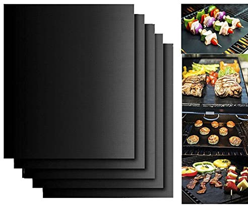 Papier Cuisson Reutilisable, Set de 5 Feuille Cuisson Barbecue, Tapis de Cuisson bbq Gaz, 40 * 33cm Papier Sulfurisé, pour Barbecue Électrique Gaz et Charbon