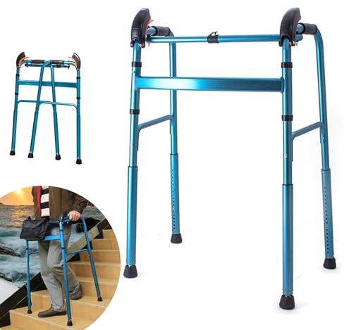 Ddasam Gehbock für Senioren Stabil, Rollator Ohne Rollen, Gehwagen für Senioren Leicht, Gehhilfe, Gehbock, Schmal, klappbar, 4 Gummifüße, Aus Aluminium,Höhenverstellbar für Treppen