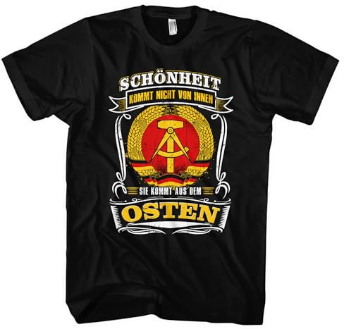Schönheit aus dem Osten Herren T-Shirt | Ostdeutschland Tshirt Herren DDR Ostdeutsch Ossi NVA Heimatliebe | Schwarz (XL)