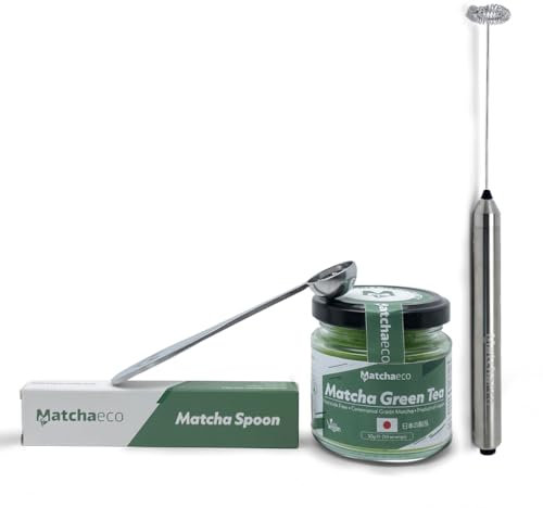 Matchaeco Modern Matcha Starter Set | 50g Japanese Ceremonial Grade Matcha | Electric Whisk, Scoop & Glass Jar | Vegan | Antioxidant-Rich | Gift-Ready