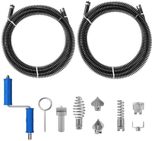 2 Piezas Desatascador Fregadero 5 Metros Diámetro 12 mm, Sirga Desatascar Tuberias Muelle Desatascador con 8 Piezas Limpiador de Drena,Desastacador Desagues Fregadero, Alambre Desatascador Tuberias