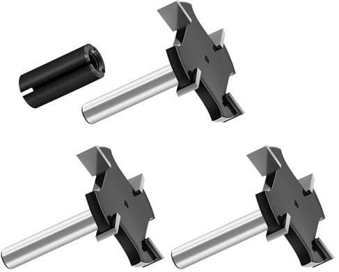 Fraise à défoncer pour spoilboard 6mm Tige 4 pièces, Diamètre 38mm de coupe extra-large, Fraise à raboter pour dalles raboter pour bois avec pince de serrage pour toupie(Carbure-4 ailes)