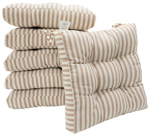 Viste tu hogar Pack 6 Cojines para Silla, 40x40x5 CM, Efecto Tridimensional, Relleno de 100% Poliéster, Ideal para Comedor, Terraza, Salón y Restaurante, Color Raya Beige, Fabricado en España