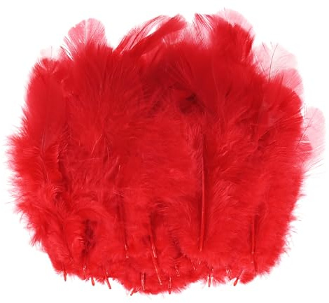 M METERXITY 100-Pack Saddle Hackle Rooster Feather, 1.6-3 Inch / 4-8cm Bulk Natural Fluffy Feathers for Crafting/Wedding/Dream Catcher/DIY Crafts Decorations [Red]
