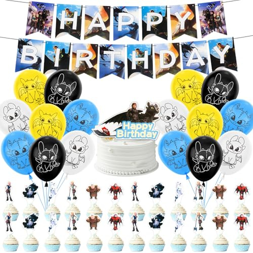 Geburtstag Deco Ballons Kinder- Dragon Luftballons Anime Kindergeburtstag Dekoration Luftballons Party Supplies mit Birthday Banner Tortendeko Geburtstags Party Deko für Junge Mädchen Babypartys