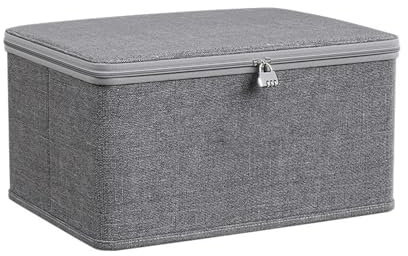 Flearitzo Scatola Richiudibile in Tessuto - Scatola con Lucchetto a Combinazione - Contenitore Pieghevole con Coperchio - Contenitori per Armadio (30 X 20 X 14 Cm)