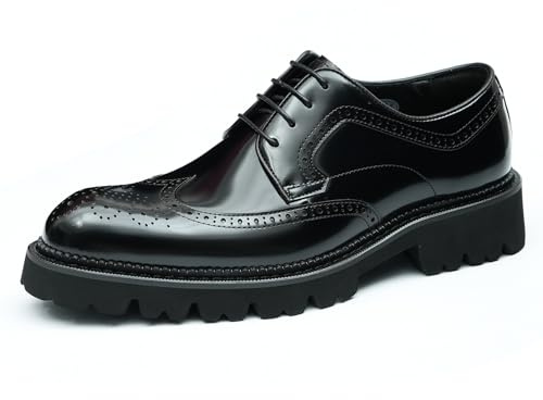 Genérico Brogues en Cuero Charol con Suela Gruesa para Hombres Zapatos de Vestir Formales con Cordones,Negro,41