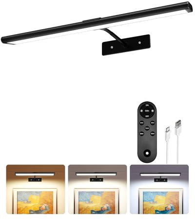EZVALO Picture Light for Wall, 4800mAh Rechargeable Wireless Remote Battery Lights for Painting, 16In Dimmable Magnetic LED Art Display Light, Colors Temperatures, for Gallery, Living Room,Hallway