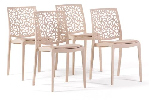 SIEDITI FUORI E DENTRO Sedie in polipropilene con fibra di vetro con cuscino di seduta, impilabili per interno, cucina o sala da pranzo, design moderno - Anna Soft (4, Crema/Crema)