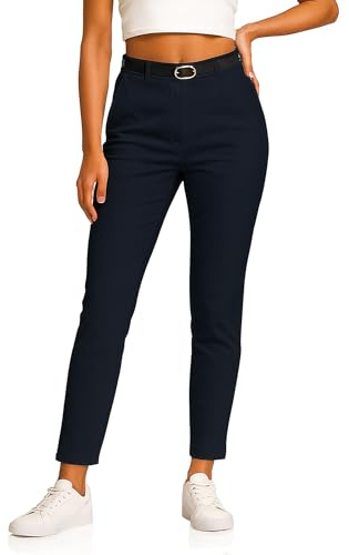 Kendindza Chino - Pantaloni da donna elasticizzati con cintura, in tessuto, da donna, eleganti, lunghi, in materiale morbido