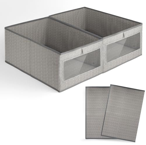 ACOMTUO 2 Pezzi Scatole Portaoggetti in Tessuto, 44 x 30 x 20cm, Portaoggetti, Contenitori per Armadio con Finestra Trasparente per Libri, Giornali, Giocattoli, Ecc