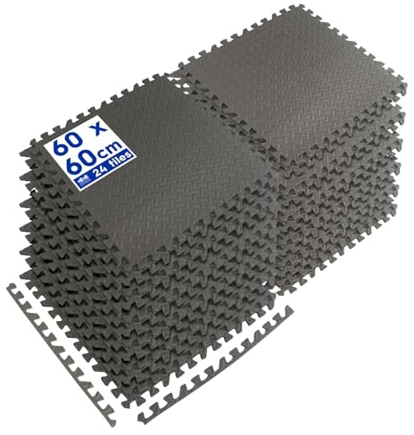 Tapis de sol de gym en mousse EVA - 60 x 60 cm - Lot de 24 grands tapis de sol noirs robustes et antidérapants en caoutchouc pour l'exercice, la maison, le garage, la piscine - par Harbour Housewares