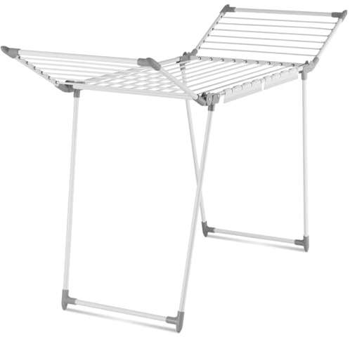 tectake® Stendino Salvaspazio Life, Stendibiancheria 18 m stenditura, Stendipanni pieghevole, 25 barre e 2 supporti per piccoli capi, in acciaio, piedini antigraffio, spazio per 54 articoli - Bianco