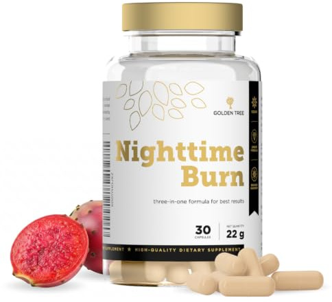 Golden Tree Nighttime Burn – Fibre Capsules, 30 Vegan Capsules | Prickly Pear Cactus, Vitamin B3, Vitamin B6, Valerian Root & L-Carnitine, Caffeine-Free